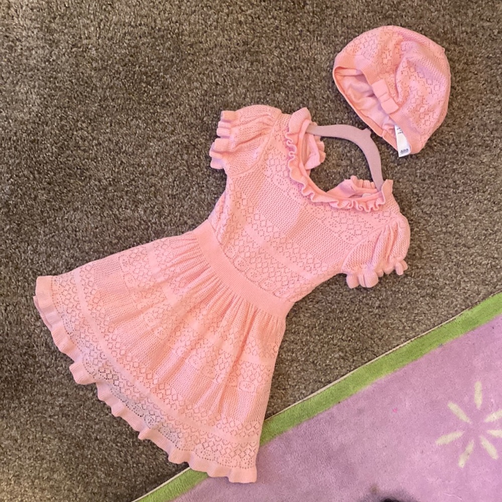 Pink Janie & Jack dress with matching Beret . 12-24 months